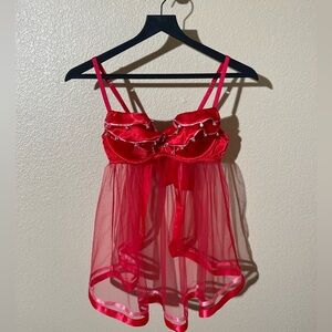 Victoria's Secret Red Sheer Babydoll with Satin Accents